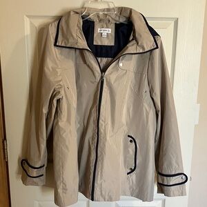 Susan Graver Beige Raincoat with Black Trim